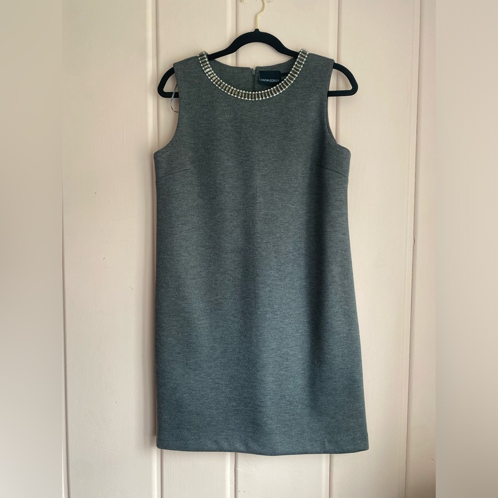 Cynthia Rowley Gray Shift Dress with Jeweled Neckline